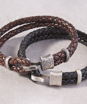 Westport Black Double Braid Leather Bracelet