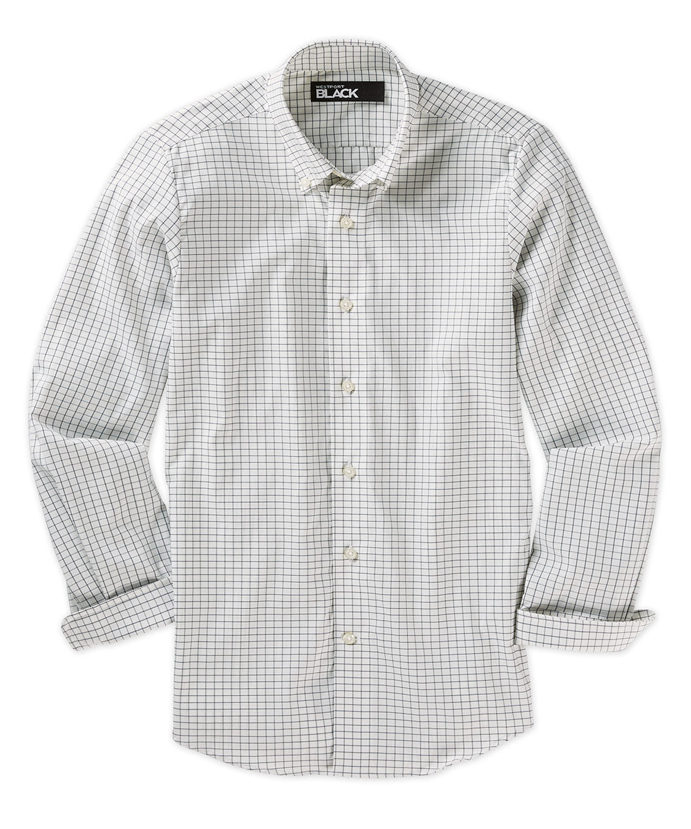 Westport Black No-Tuck Long Sleeve Stretch Grey Windowpane Sport Shirt, Men's Big & Tall