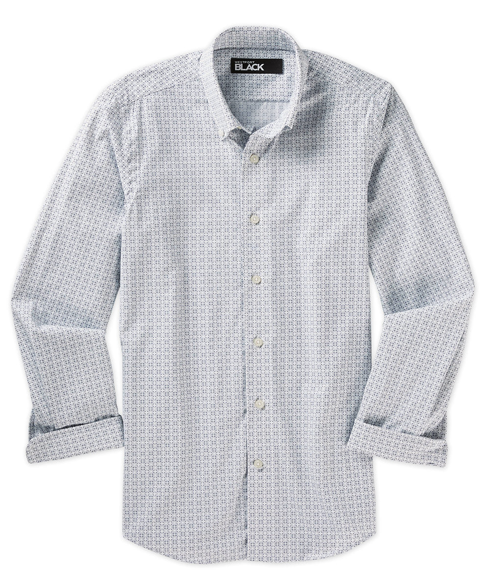 Westport Black No-Tuck Long Sleeve Stretch White Geo Print Sport Shirt