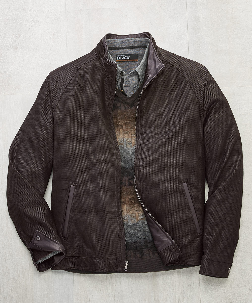 Westport Black Embossed Nubuck Leather Bomber, Men's Big & Tall