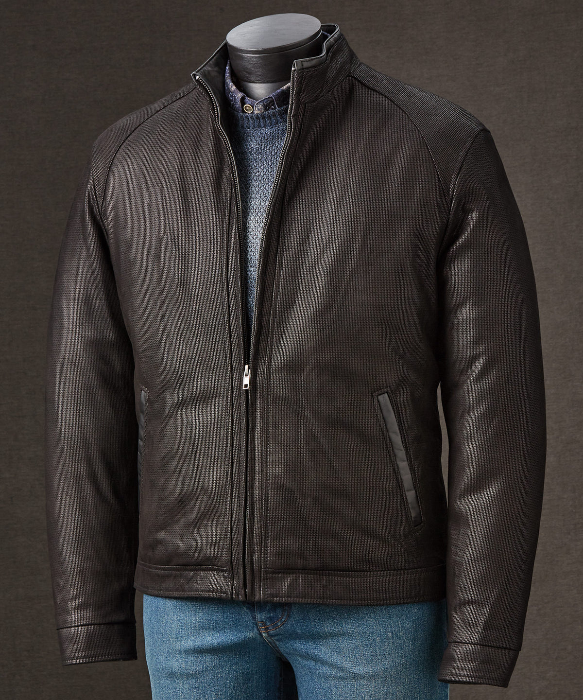 Westport Black Embossed Nubuck Leather Bomber, Men's Big & Tall