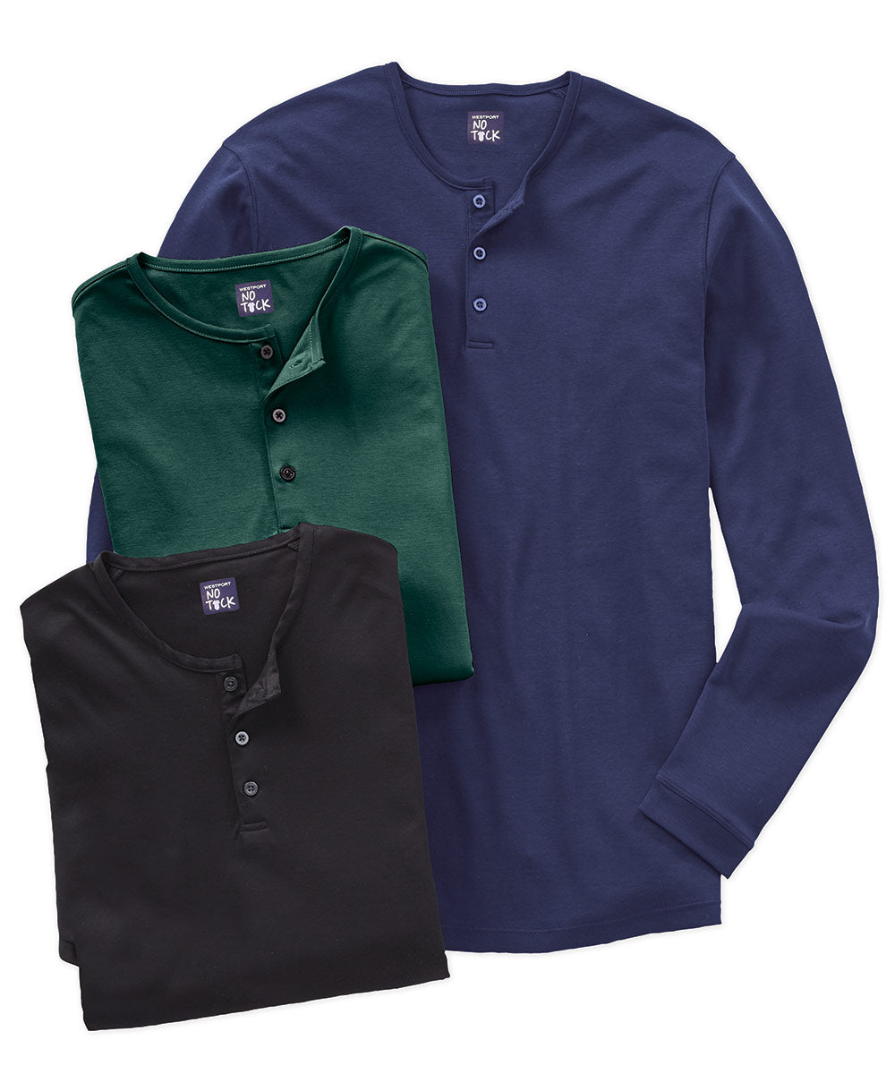 Henley a maniche lunghe in cotone elasticizzato Westport No-Tuck LustreTech, Men's Big & Tall