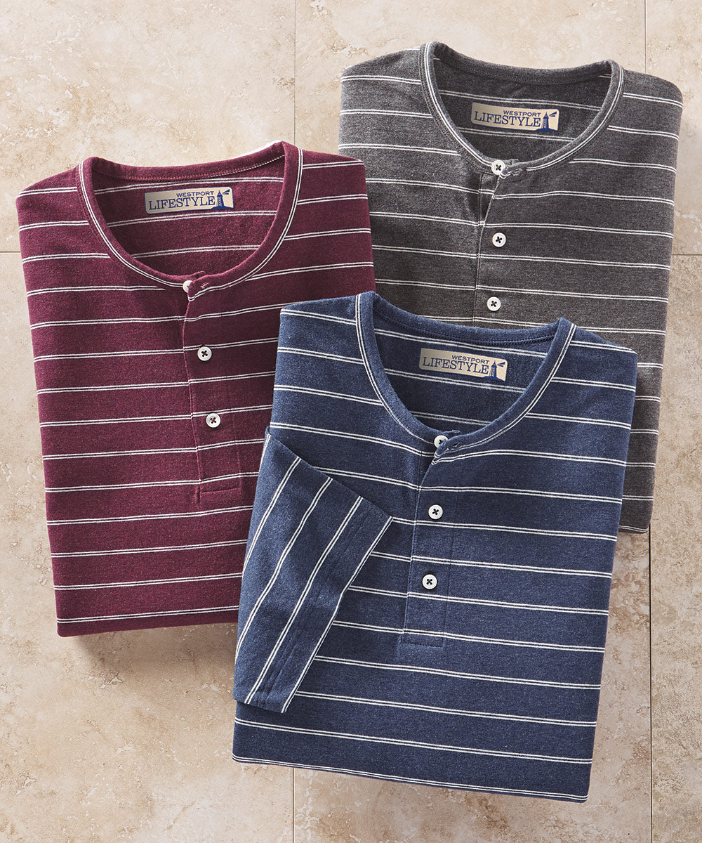 Westport Lifestyle Short Sleeve Stripe Stretch Henley