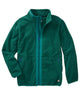 Forest green polar fleece jacket with full-zip front, stand collar, and zip pockets
