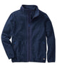 Navy heather polar fleece jacket with full-zip front, stand collar, and zip pockets