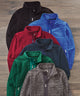 Assorted-color polar fleece zip jackets shown together: black, blue, red, green, charcoal