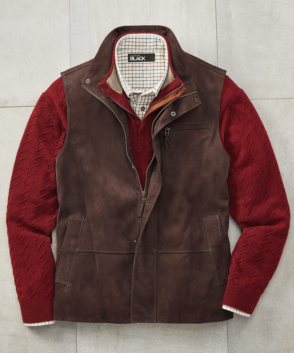 Gilet in pelle scamosciata di capra nera Westport, Men's Big & Tall