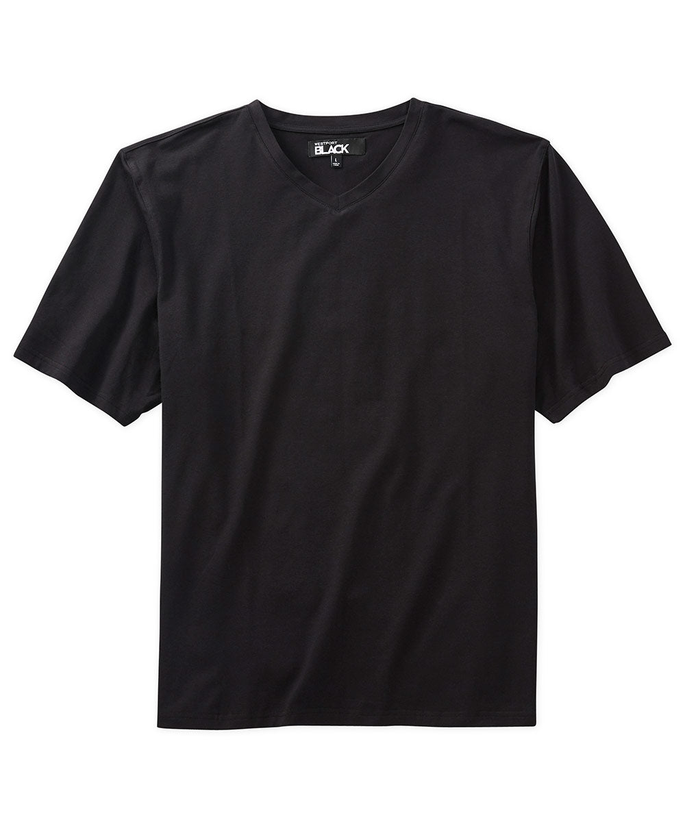T-shirt con scollo a V tinta unita elasticizzata Pima a maniche corte nera Westport, Men's Big & Tall