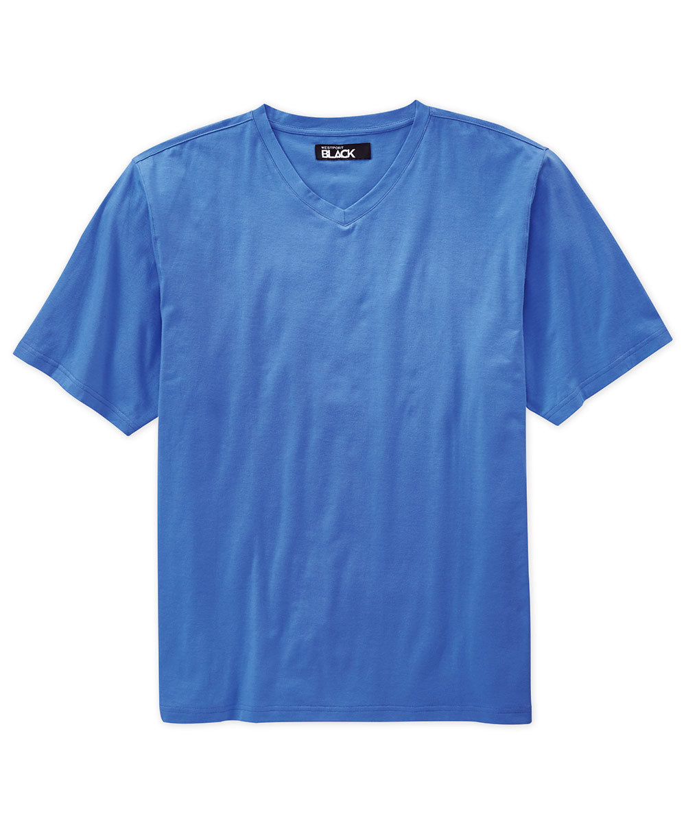 T-shirt con scollo a V tinta unita elasticizzata Pima a maniche corte nera Westport, Men's Big & Tall