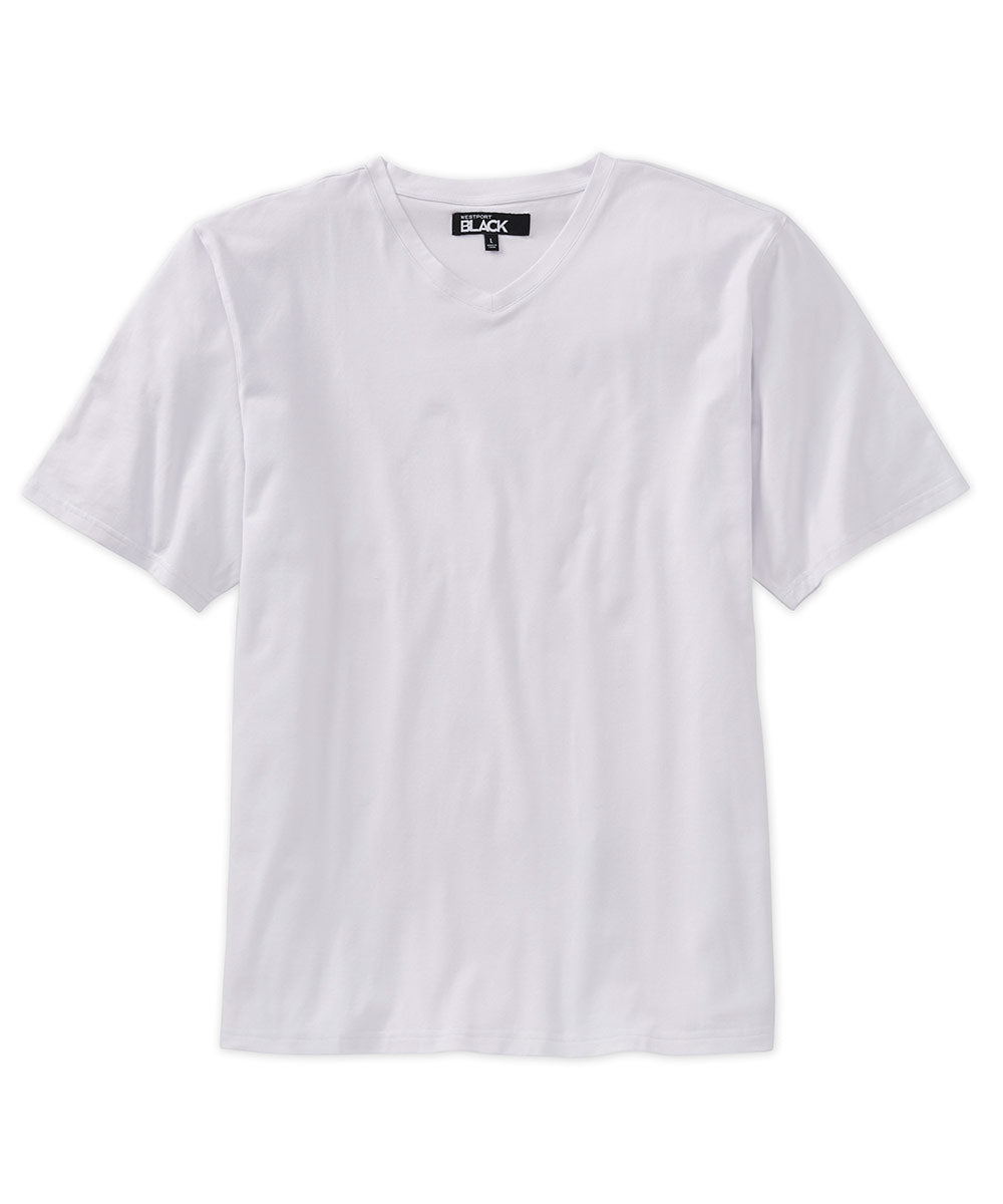 T-shirt con scollo a V tinta unita elasticizzata Pima a maniche corte nera Westport, Men's Big & Tall