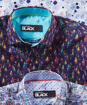 Westport Black Short Sleeve Patterned Sport Shirt