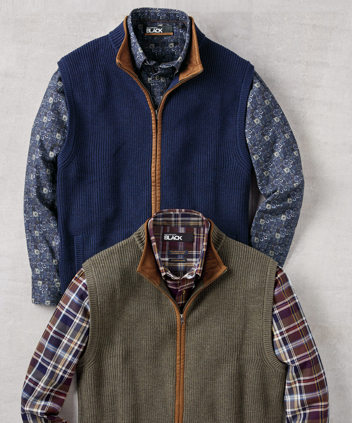 Westport Black Ribbed Full-Zip Sweater Vest