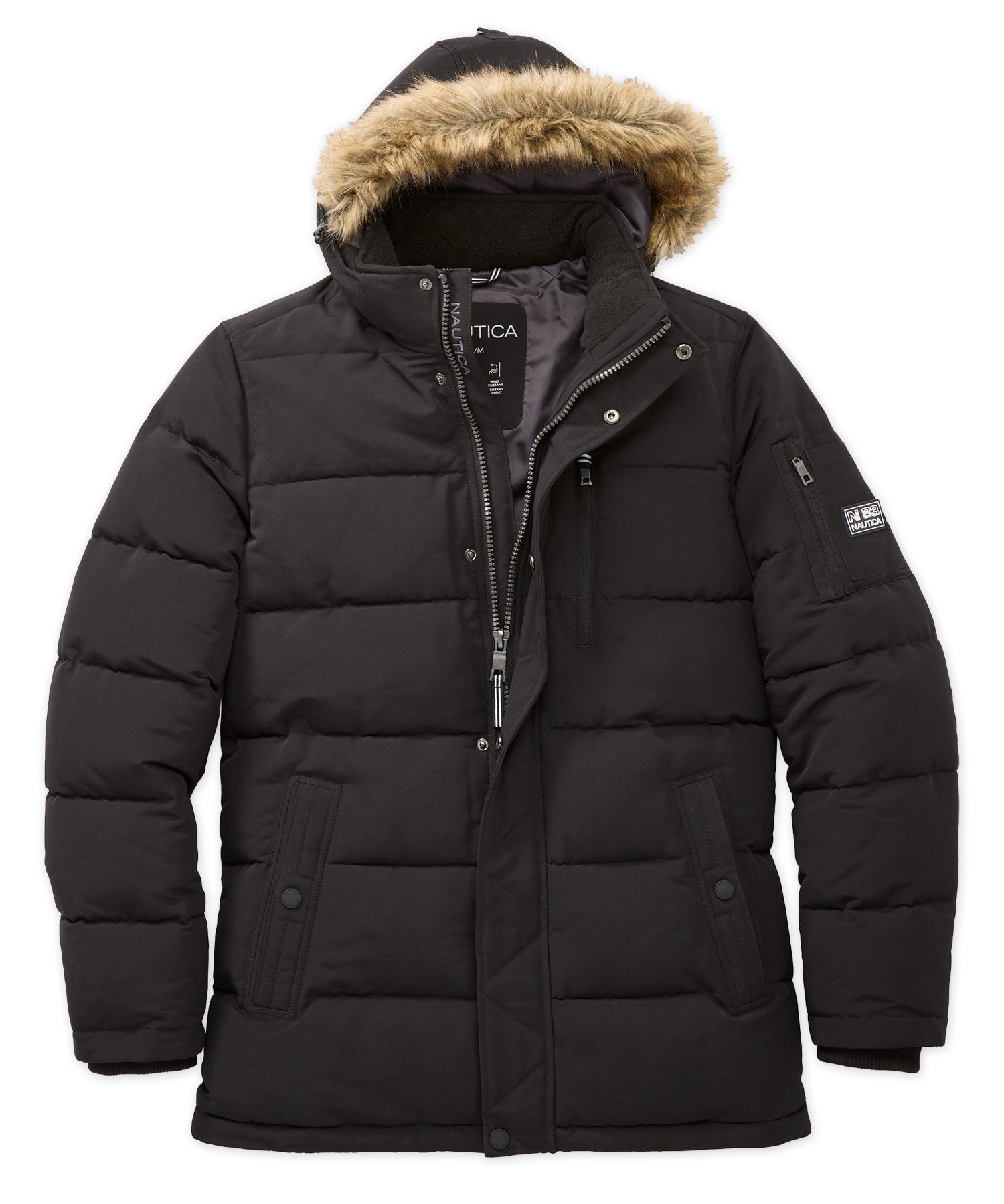Men's Snap Front Quilted Faux Fur Collar Jacket
