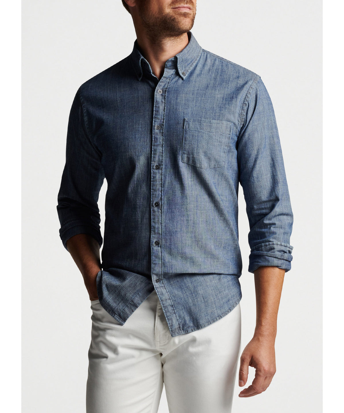 Peter Millar Long Sleeve Chambray Sport Shirt