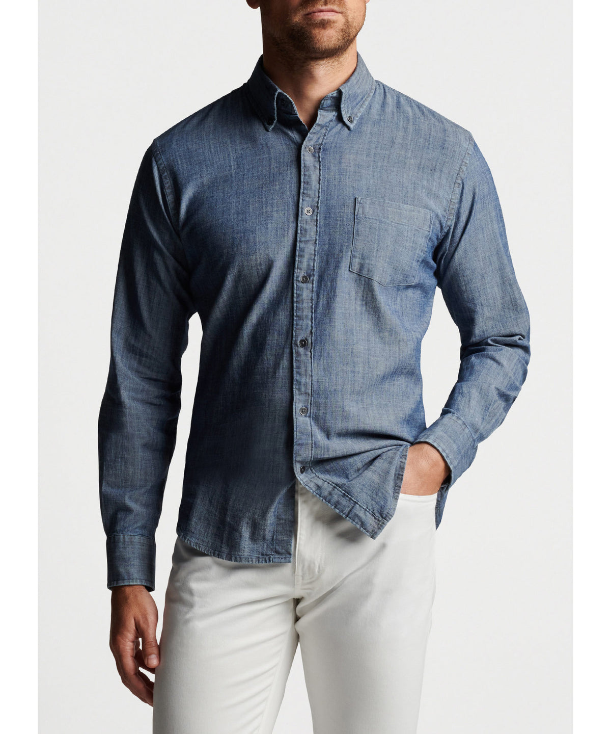 Peter Millar Long Sleeve Chambray Sport Shirt