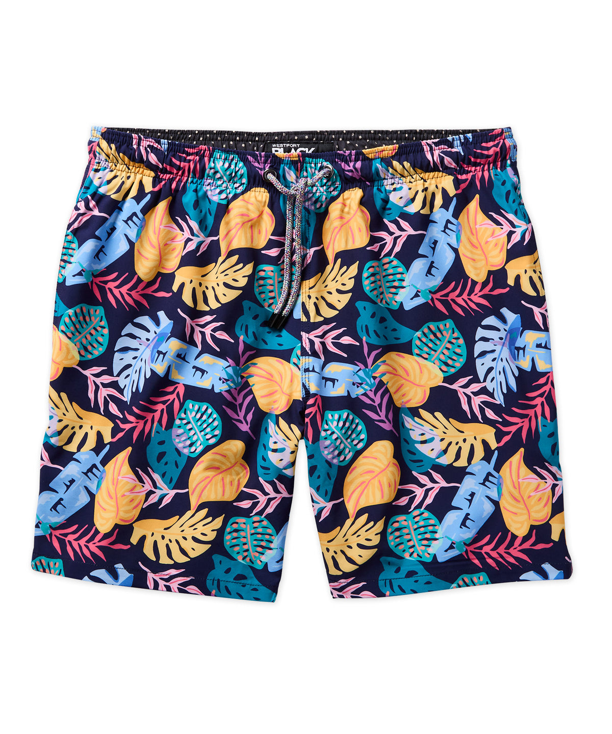 Westport Black Leaves Print Swim Short