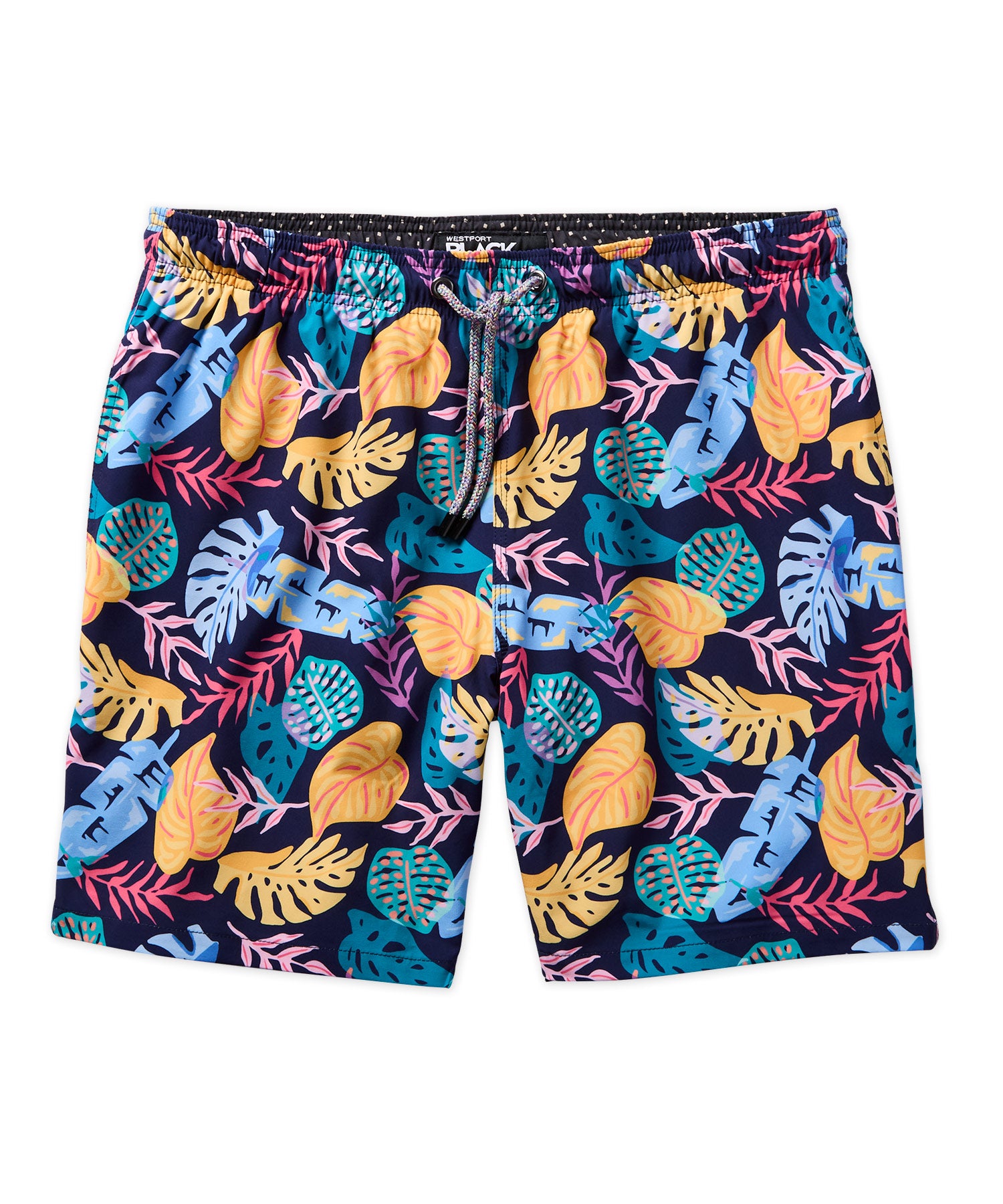 Westport Black Leaves Print Swim Short