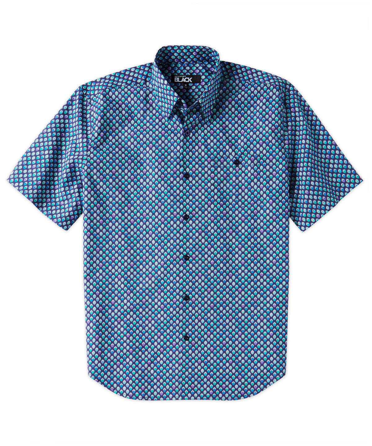 Westport Black Short Sleeve Patterned Poplin Sport Shirt