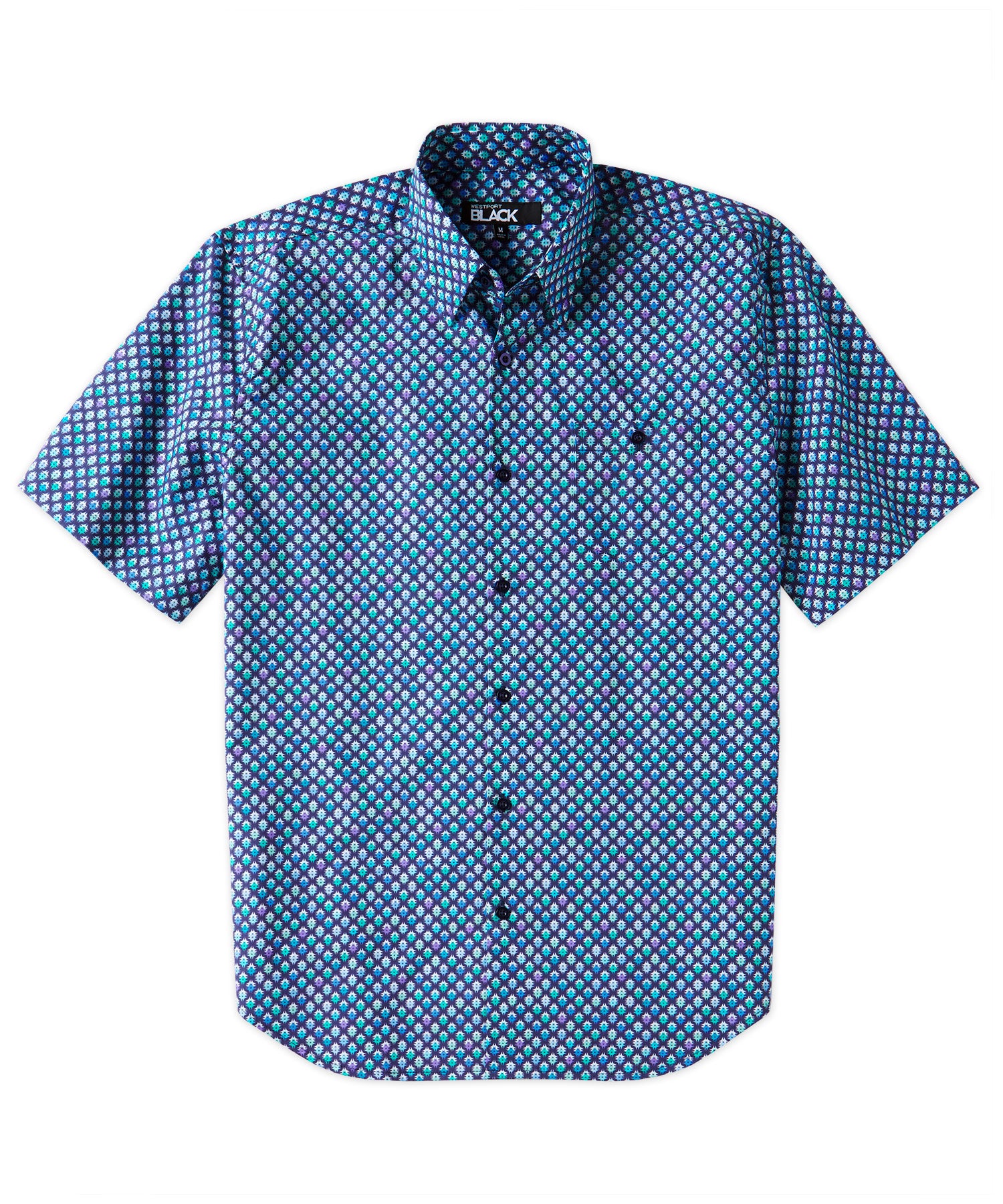 Westport Black Short Sleeve Patterned Poplin Sport Shirt