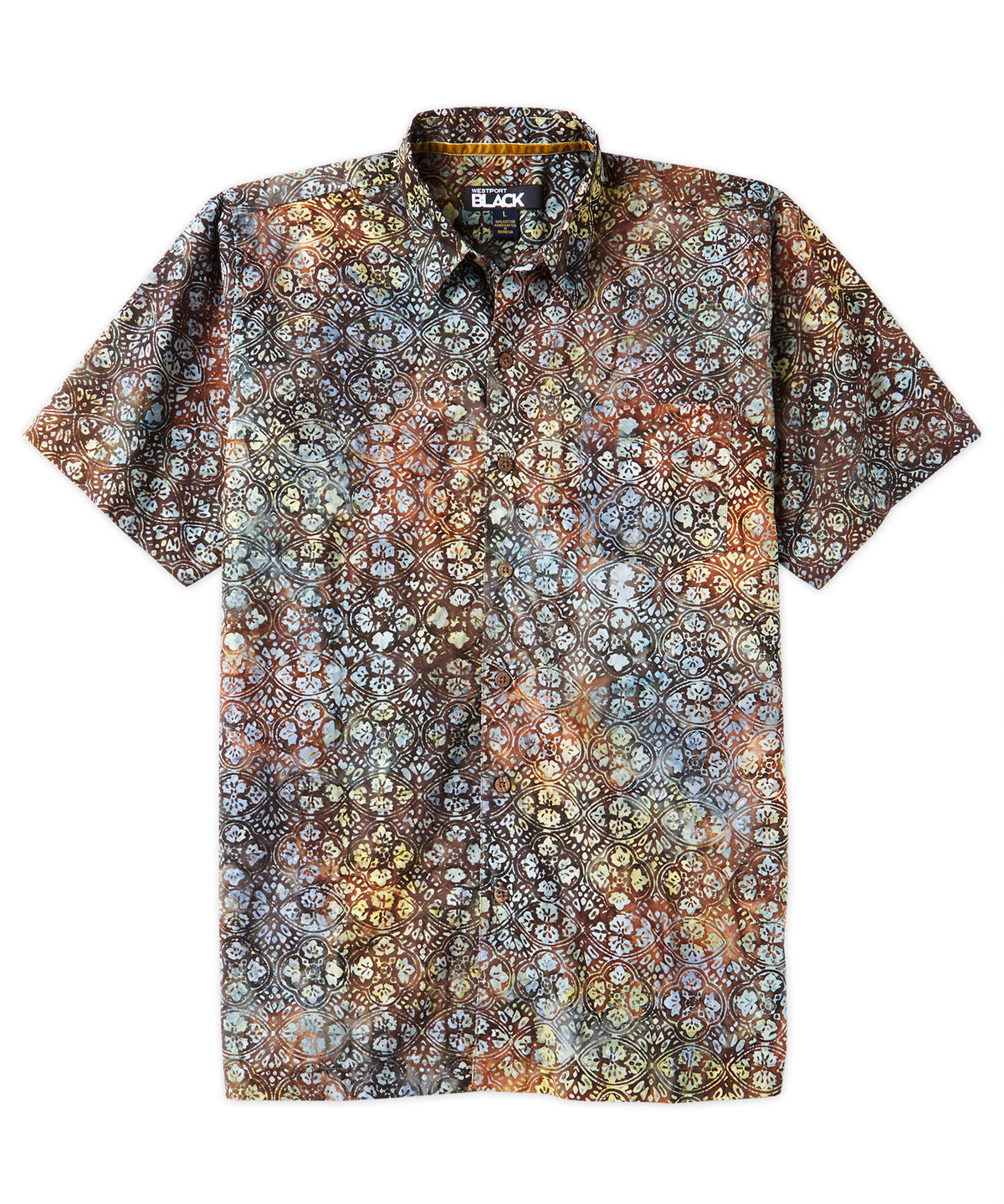 Westport Black Short Sleeve Batik Patterned Sport Shirt