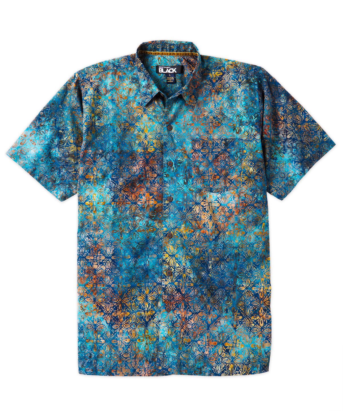 Westport Black Short Sleeve Batik Printed Camp Shirt