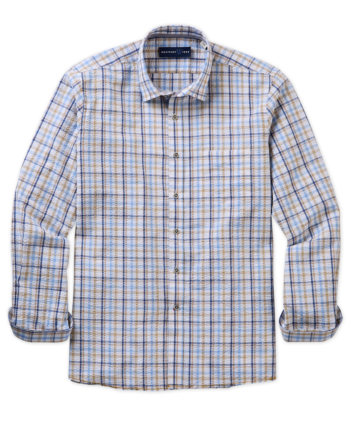 Westport 1989 Seersucker Plaid Sport Shirt, Men's Big & Tall