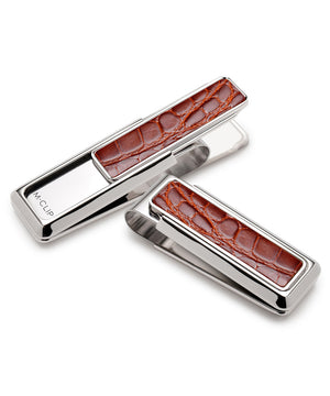 M-Clip Rhodium Cognac Alligator Money Clip