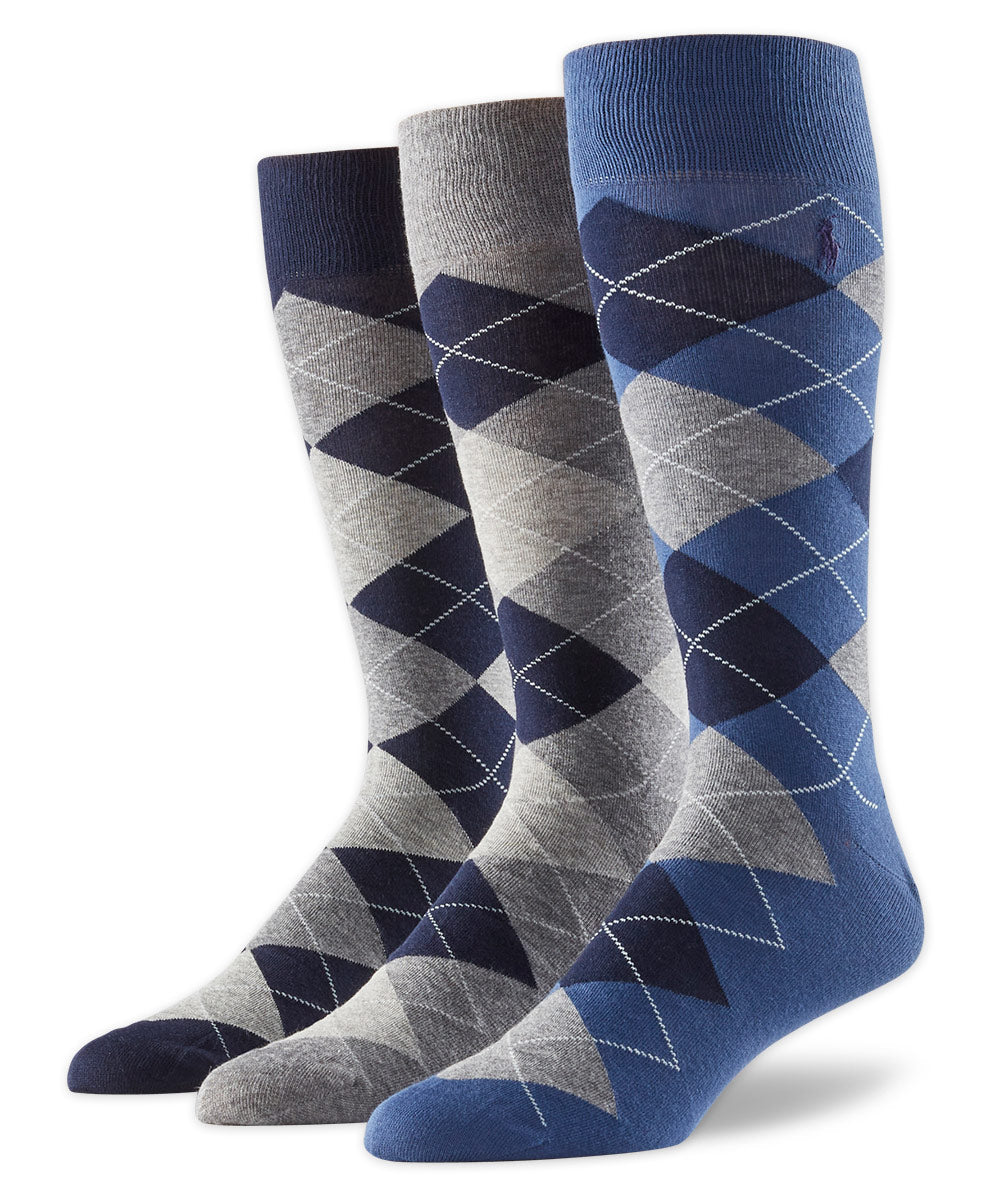 Polo Ralph Lauren Assorted Blue Color Argyle Socks (3-Pack), Men's Big & Tall