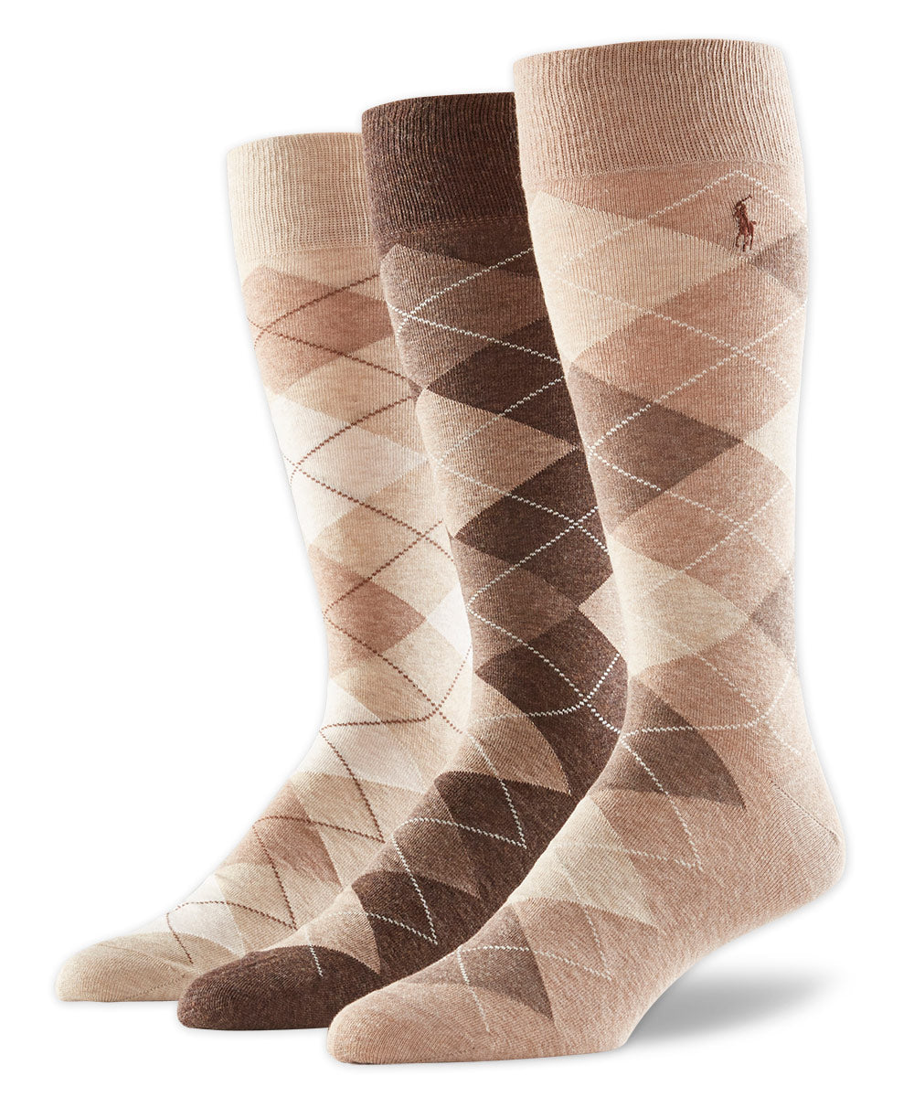 Polo Ralph Lauren Assorted Khaki Color Argyle Socks (3-Pack)